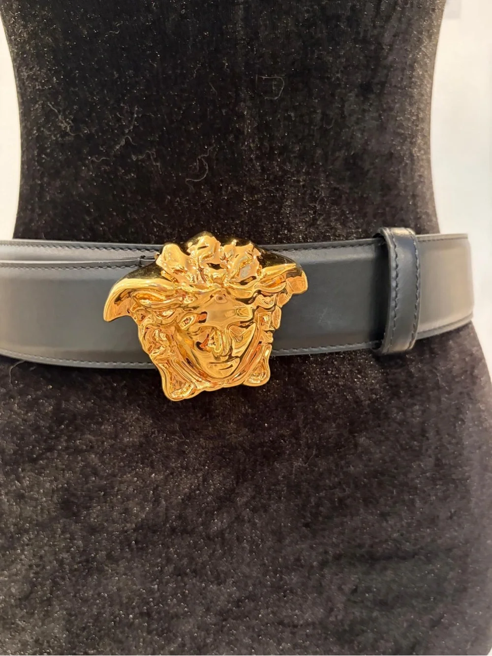 Versace Black Leather Belt with Gold Medusa Buckle